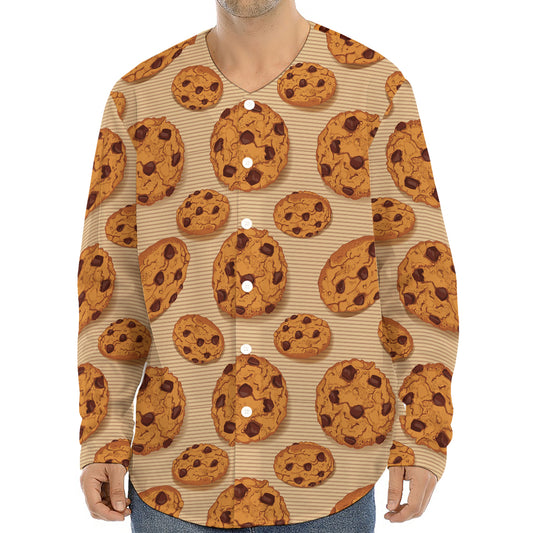 Chocolate Chip Cookie Pattern Print Long Sleeve Baseball Jersey
