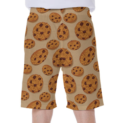 Chocolate Chip Cookie Pattern Print Men's Beach Shorts