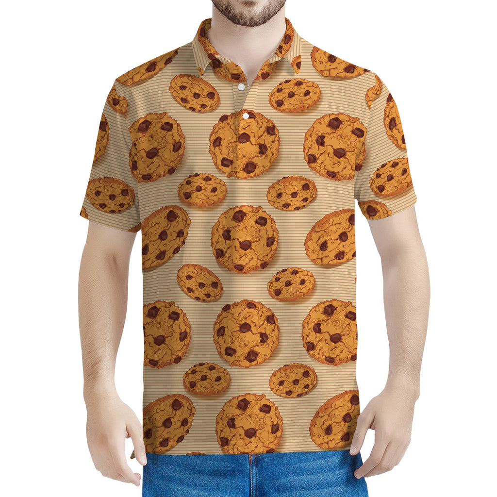 Chocolate Chip Cookie Pattern Print Men's Polo Shirt