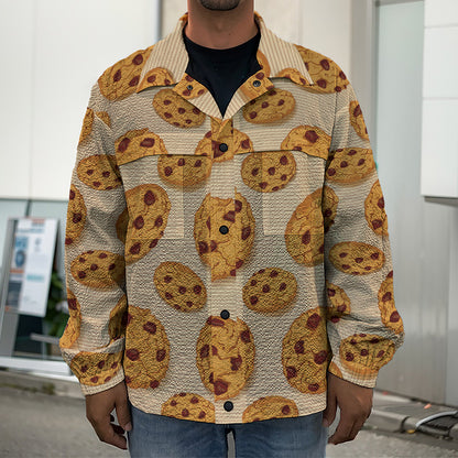 Chocolate Chip Cookie Pattern Print Men's Shirt Jacket