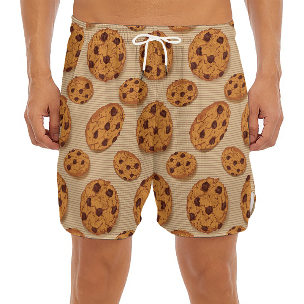 Chocolate Chip Cookie Pattern Print Men's Split Running Shorts