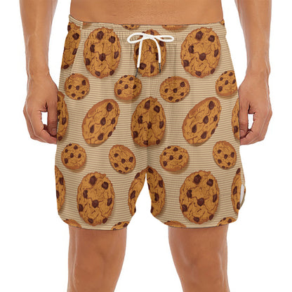 Chocolate Chip Cookie Pattern Print Men's Split Running Shorts