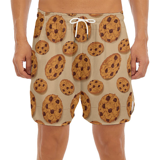 Chocolate Chip Cookie Pattern Print Men's Split Running Shorts
