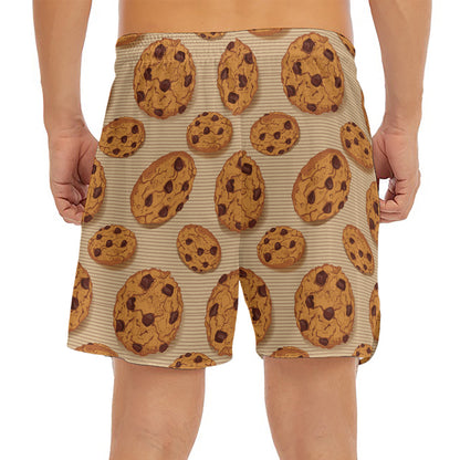 Chocolate Chip Cookie Pattern Print Men's Split Running Shorts