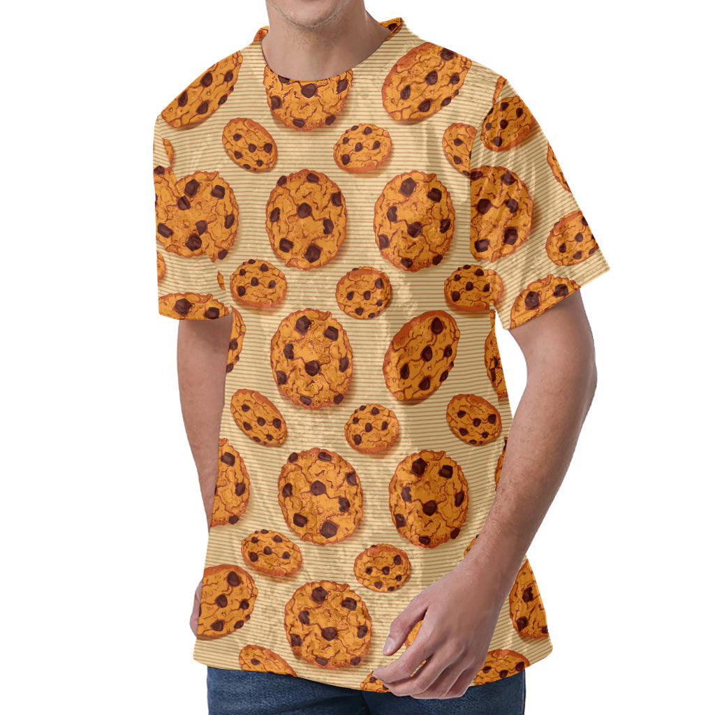 Chocolate Chip Cookie Pattern Print Men's Velvet T-Shirt