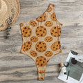 Chocolate Chip Cookie Pattern Print One Shoulder Bodysuit
