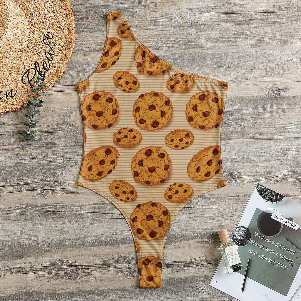 Chocolate Chip Cookie Pattern Print One Shoulder Bodysuit