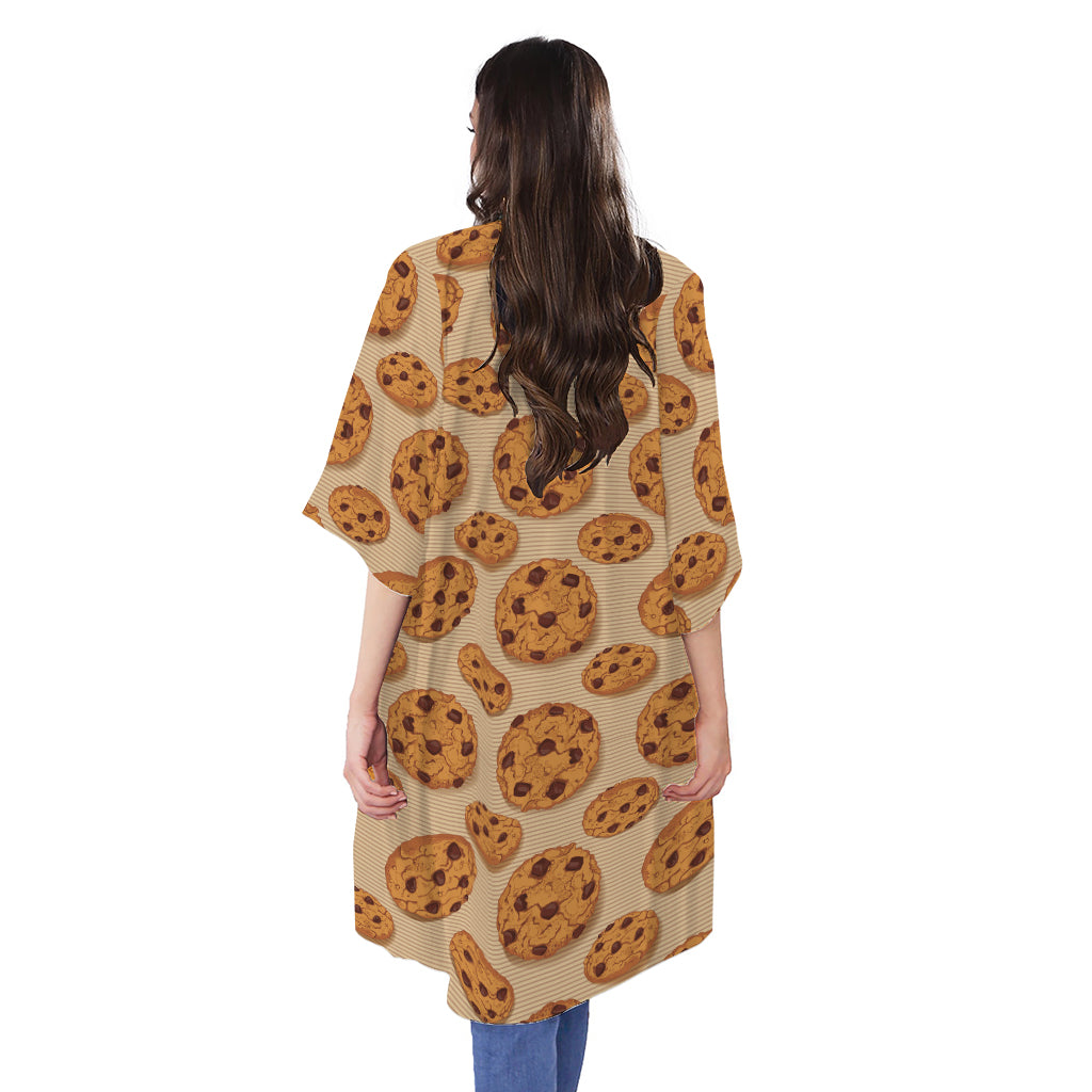 Chocolate Chip Cookie Pattern Print Open Front Beach Cover Up