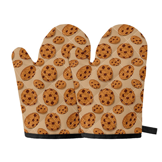 Chocolate Chip Cookie Pattern Print Oven Mitts