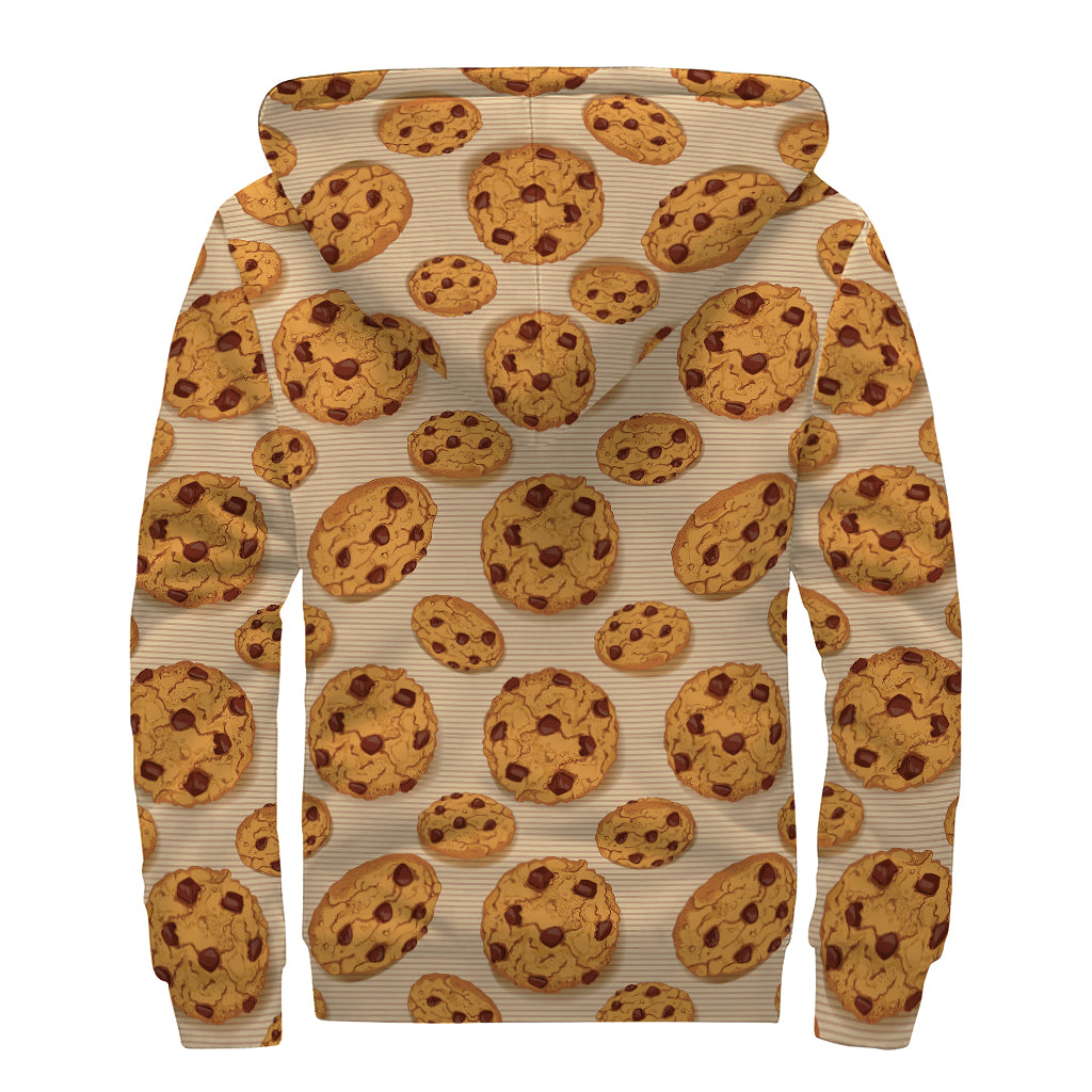 Chocolate Chip Cookie Pattern Print Sherpa Lined Zip Up Hoodie