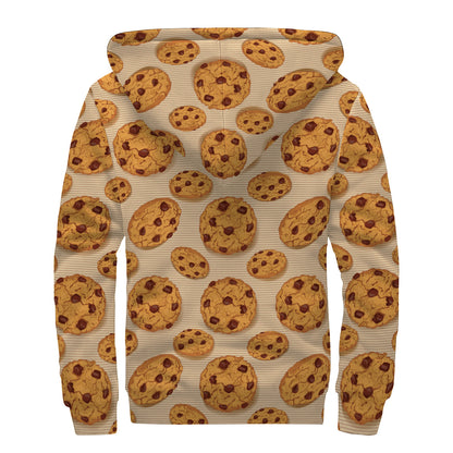 Chocolate Chip Cookie Pattern Print Sherpa Lined Zip Up Hoodie