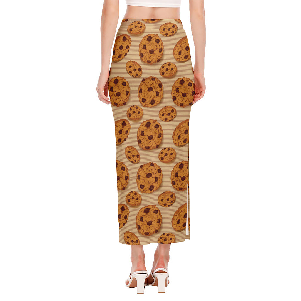 Chocolate Chip Cookie Pattern Print Side Slit Maxi Skirt