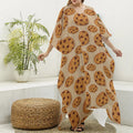Chocolate Chip Cookie Pattern Print Silk V-Neck Kaftan Dress