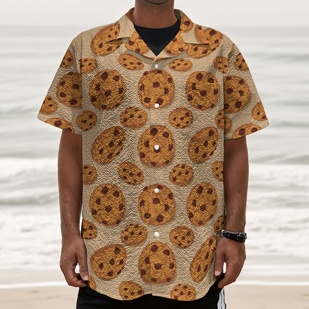 Chocolate Chip Cookie Pattern Print Textured Short Sleeve Shirt