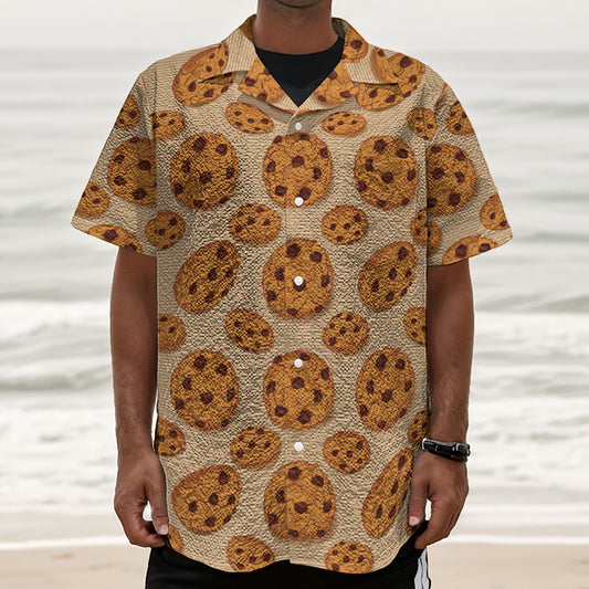 Chocolate Chip Cookie Pattern Print Textured Short Sleeve Shirt