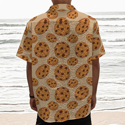 Chocolate Chip Cookie Pattern Print Textured Short Sleeve Shirt
