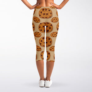 Chocolate Chip Cookie Pattern Print Women's Capri Leggings