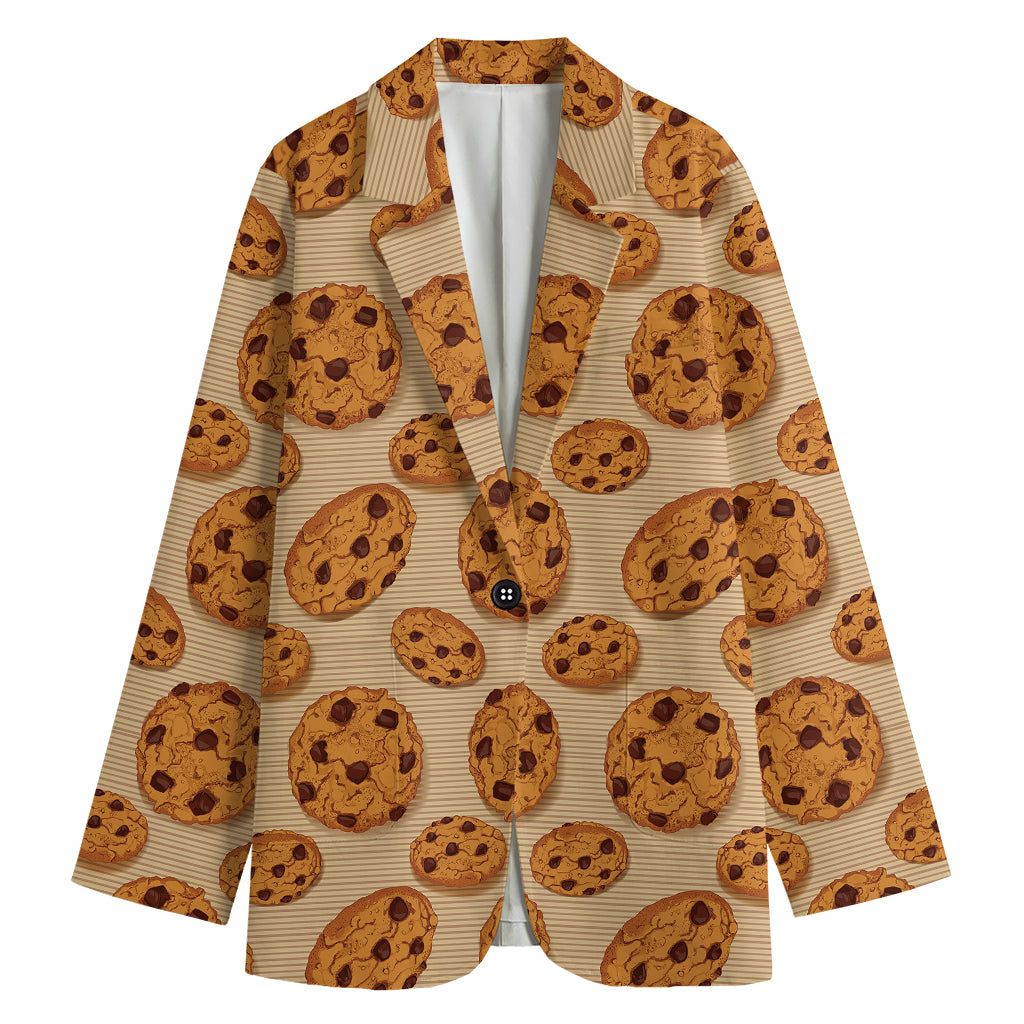 Chocolate Chip Cookie Pattern Print Women's Cotton Blazer