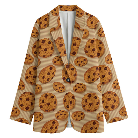 Chocolate Chip Cookie Pattern Print Women's Cotton Blazer