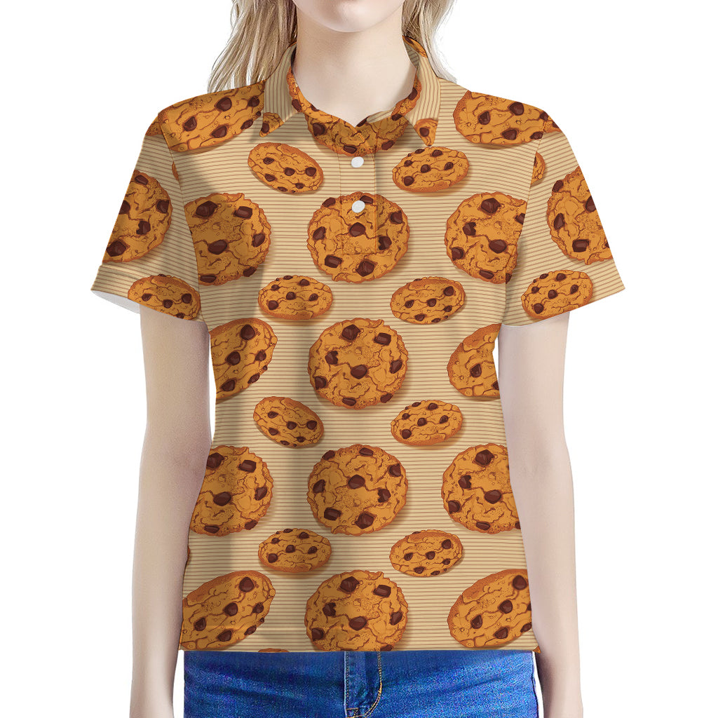 Chocolate Chip Cookie Pattern Print Women's Polo Shirt