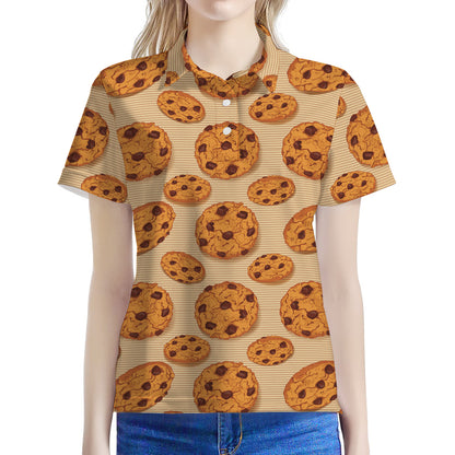 Chocolate Chip Cookie Pattern Print Women's Polo Shirt