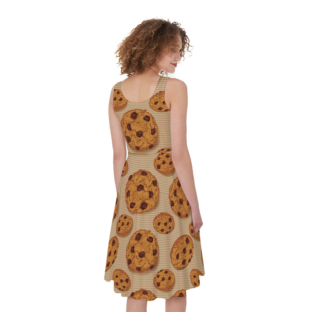 Chocolate Chip Cookie Pattern Print Women's Sleeveless Dress