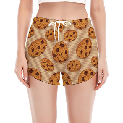 Chocolate Chip Cookie Pattern Print Women's Split Running Shorts