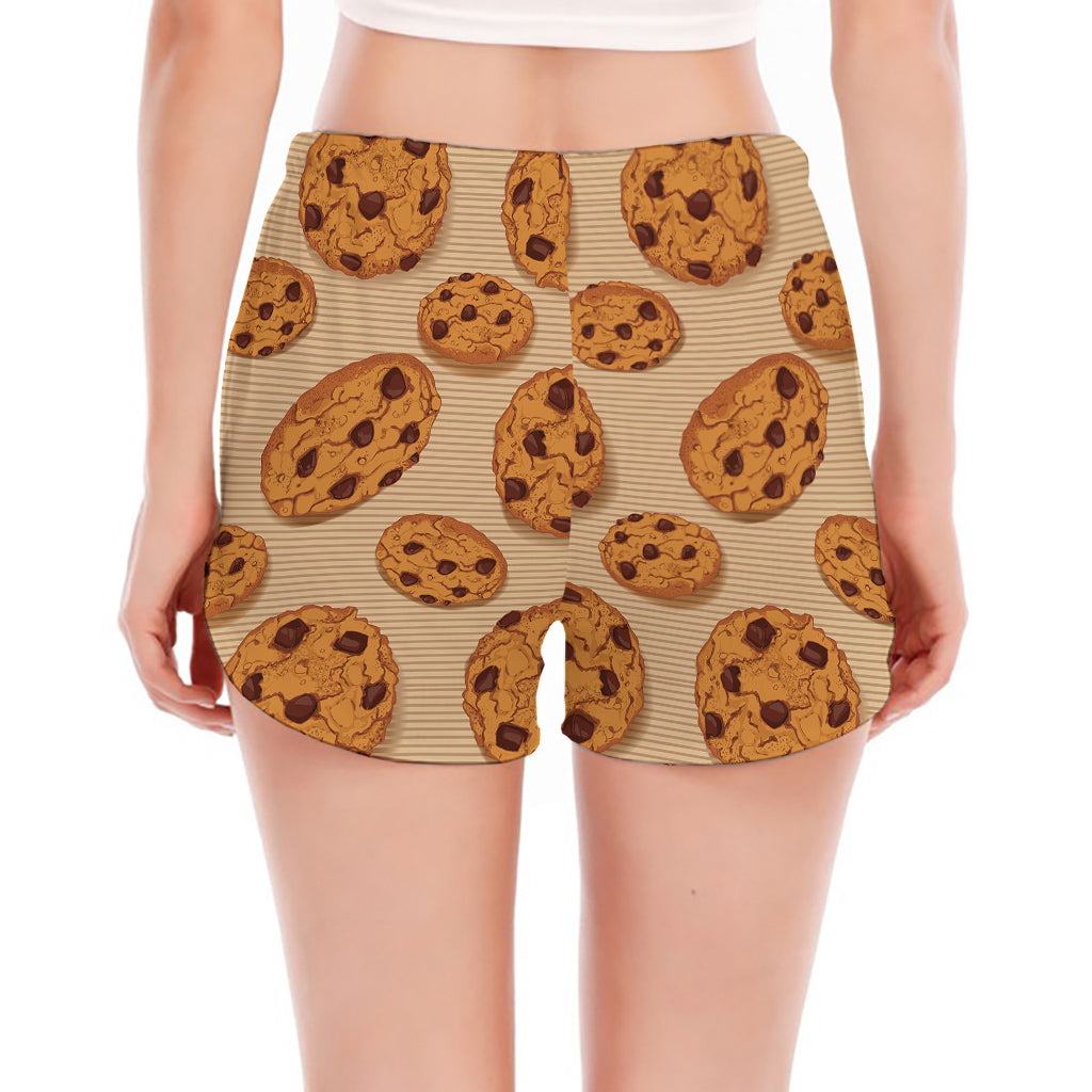 Chocolate Chip Cookie Pattern Print Women's Split Running Shorts