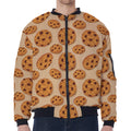 Chocolate Chip Cookie Pattern Print Zip Sleeve Bomber Jacket
