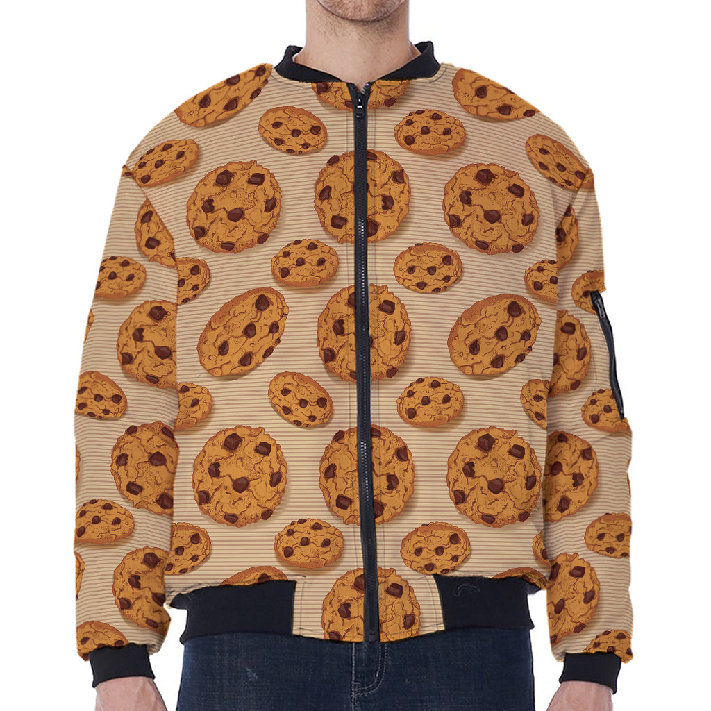 Chocolate Chip Cookie Pattern Print Zip Sleeve Bomber Jacket