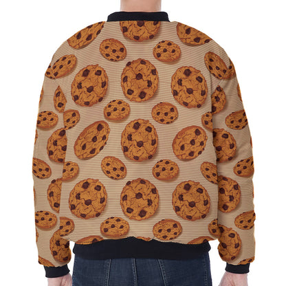 Chocolate Chip Cookie Pattern Print Zip Sleeve Bomber Jacket