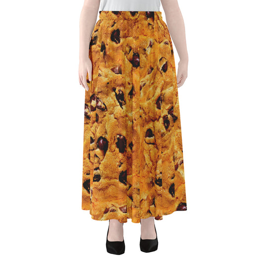 Chocolate Chip Cookie Print Chiffon Maxi Skirt