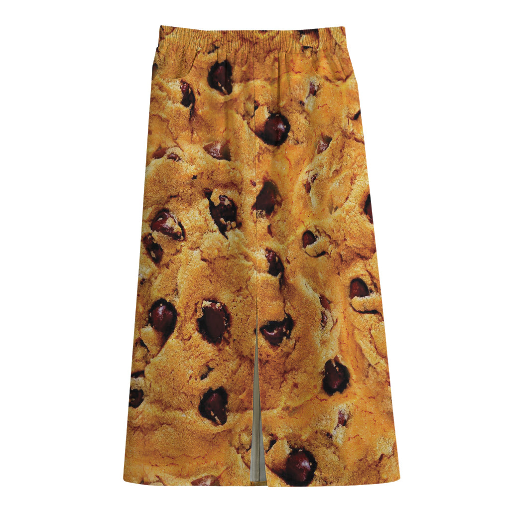 Chocolate Chip Cookie Print Cotton Front Slit Maxi Skirt