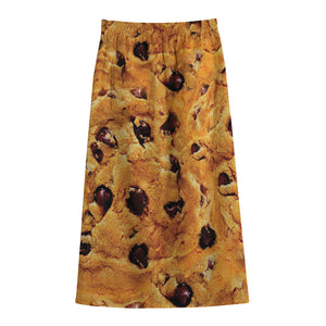 Chocolate Chip Cookie Print Cotton Front Slit Maxi Skirt