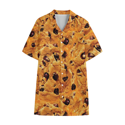 Chocolate Chip Cookie Print Cotton Hawaiian Shirt
