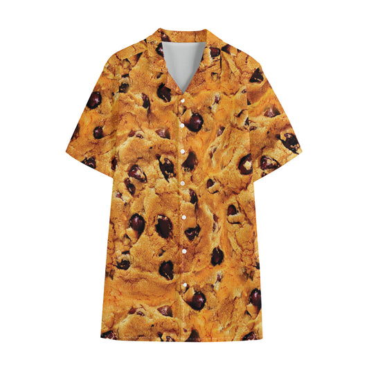 Chocolate Chip Cookie Print Cotton Hawaiian Shirt
