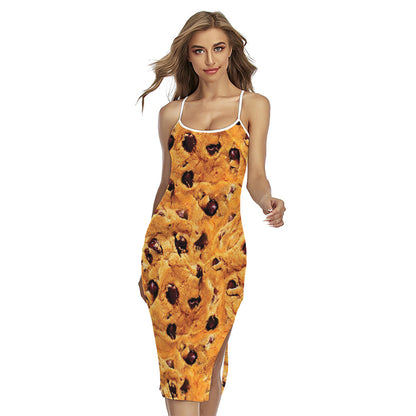 Chocolate Chip Cookie Print Cross Back Cami Dress