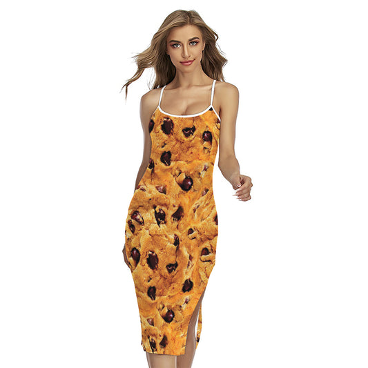 Chocolate Chip Cookie Print Cross Back Cami Dress