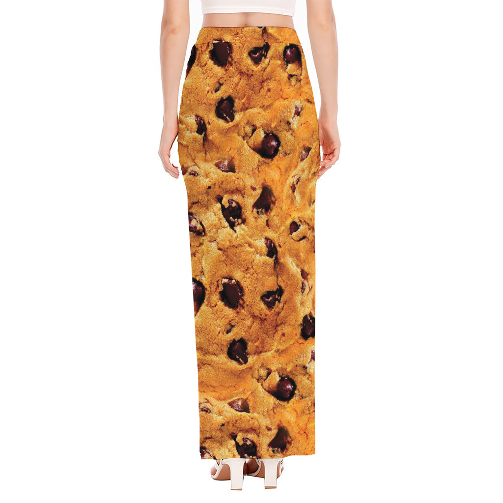 Chocolate Chip Cookie Print High Slit Maxi Skirt