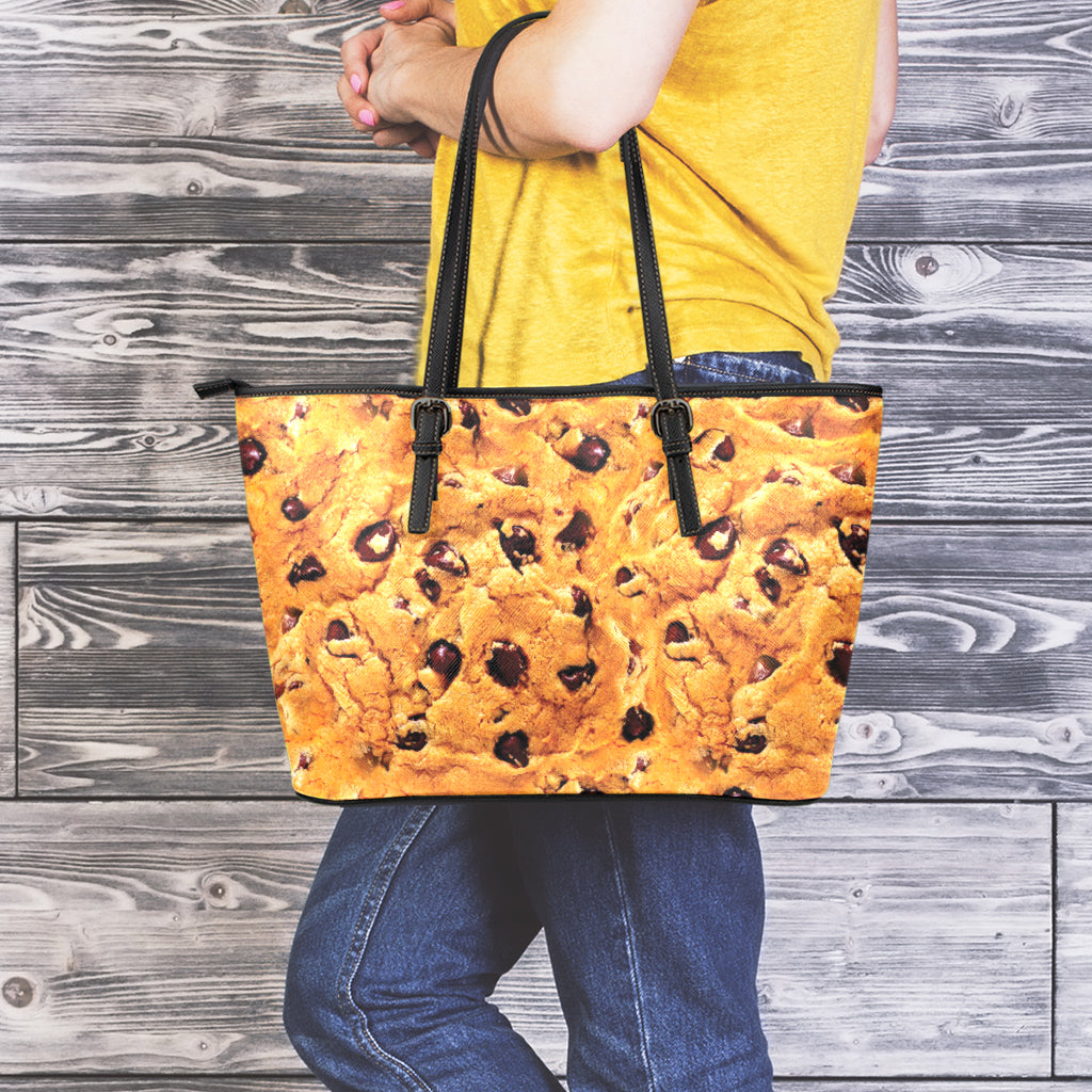 Chocolate Chip Cookie Print Leather Tote Bag