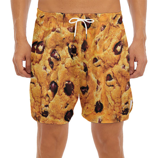 Chocolate Chip Cookie Print Men's Split Running Shorts