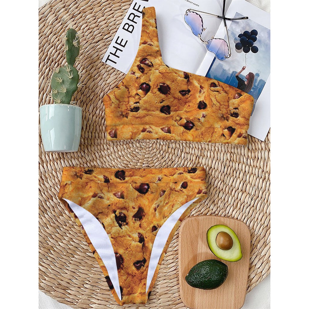 Chocolate Chip Cookie Print One Shoulder Bikini Top
