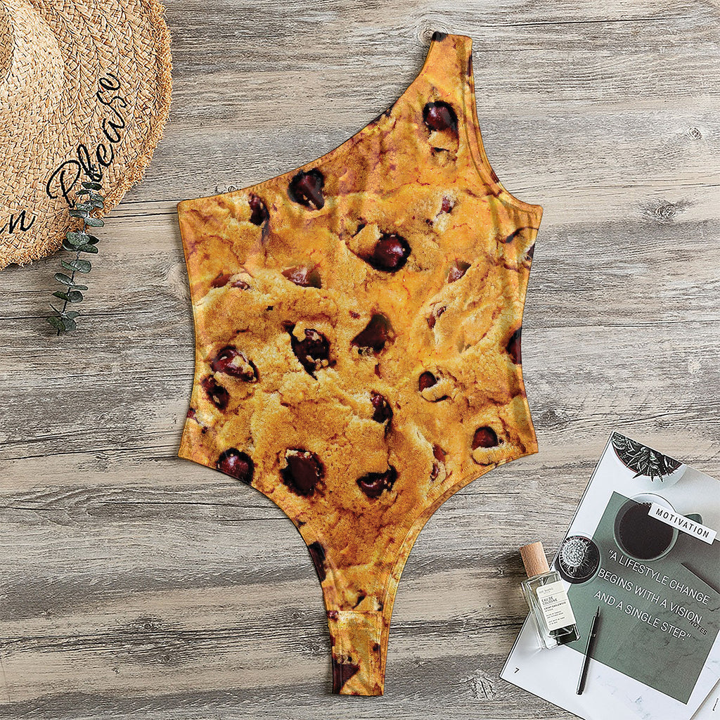 Chocolate Chip Cookie Print One Shoulder Bodysuit