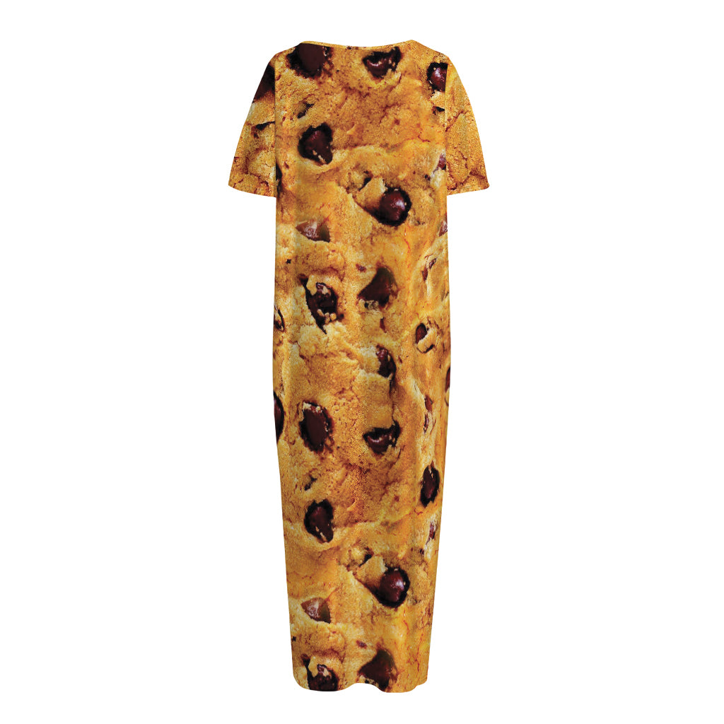 Chocolate Chip Cookie Print Short Sleeve Long Nightdress