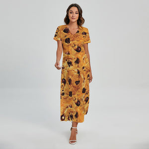 Chocolate Chip Cookie Print Short Sleeve Maxi Dress