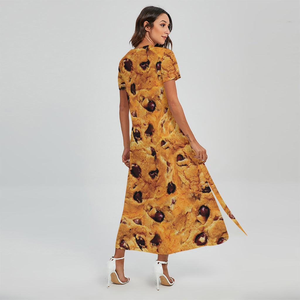 Chocolate Chip Cookie Print Short Sleeve Maxi Dress