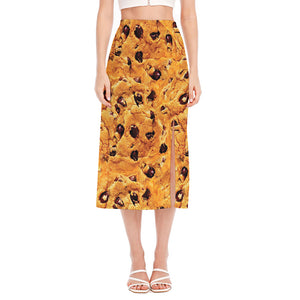 Chocolate Chip Cookie Print Side Slit Midi Skirt