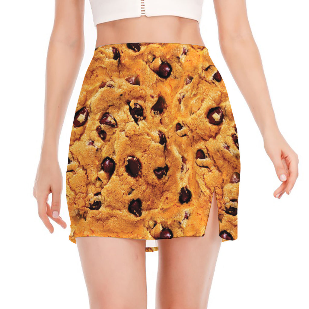 Chocolate Chip Cookie Print Side Slit Mini Skirt