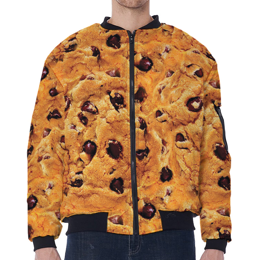 Chocolate Chip Cookie Print Zip Sleeve Bomber Jacket