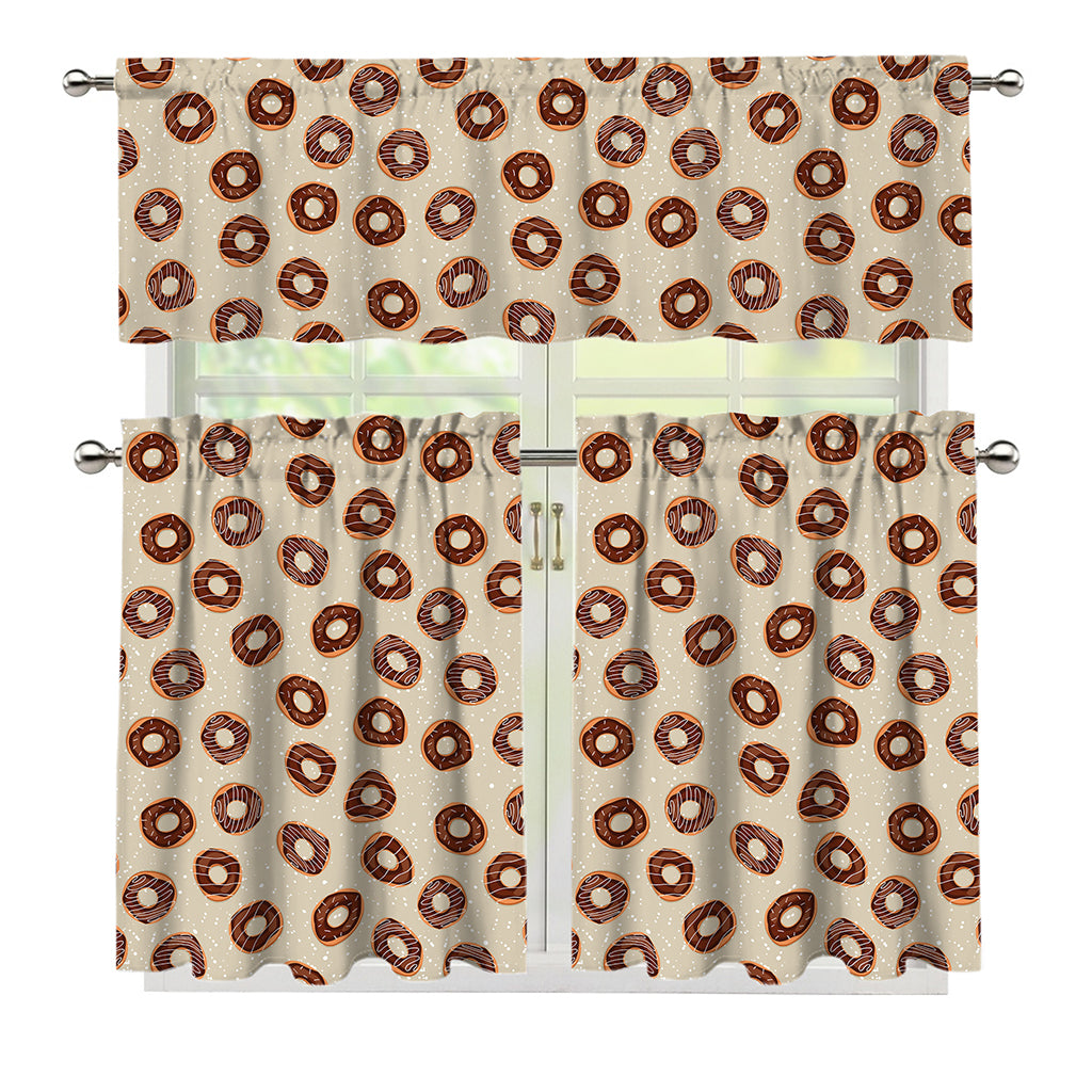 Chocolate Donuts Pattern Print 3 Piece Kitchen Curtains